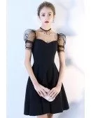 Cute Little Black Bubble Sleeve Homecoming Party Dress