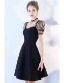 Cute Little Black Bubble Sleeve Homecoming Party Dress