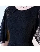 Long Black Lace Ankle Length Formal Dress with Cape Sleeves
