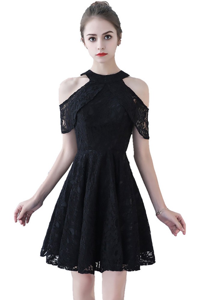 Little Black lace Short Party Dress Aline #BLS86062 - GemGrace.com