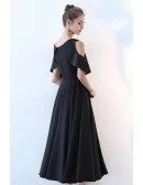 Black Tea Length Aline Party Dress with Cold Shoulder