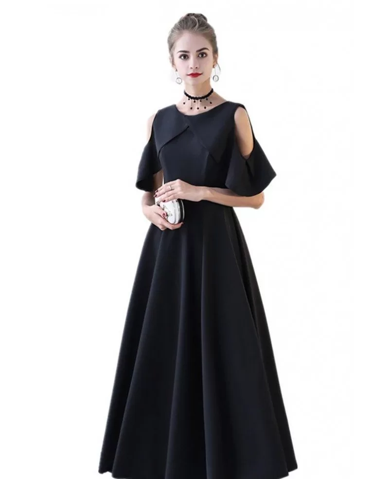 Black Tea Length Aline Party Dress with Cold Shoulder #BLS86027 ...