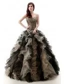 Ball-Gown Sweetheart Sweep Train Tulle  Dress With Cascading Ruffles Beading