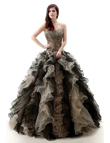 Ball-Gown Sweetheart Sweep Train Tulle  Dress With Cascading Ruffles Beading