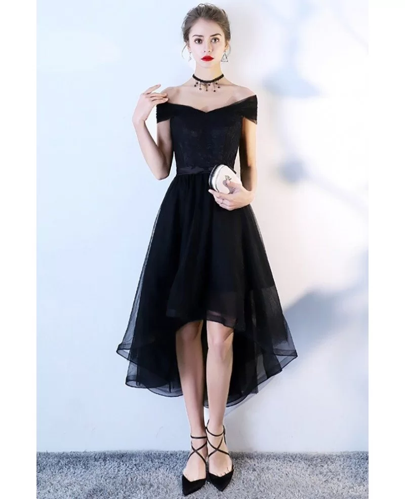 Black Off Shoulder Homecoming Party Dress High Low with Bow in Back # ...