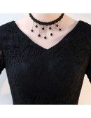 Long Black Lace Formal Dress Vneck with Half Sleeves