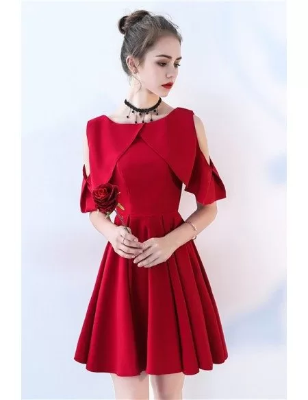 Elegant Burgundy Short Pleated Homecoming Dress with Cold Shoulder # ...