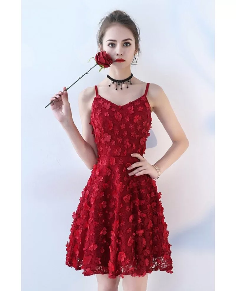 Burgundy Red Flowers Short Homecoming Dress with Straps #BLS86088 ...