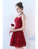 Burgundy Red Flowers Short Homecoming Dress with Straps