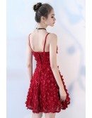 Burgundy Red Flowers Short Homecoming Dress with Straps
