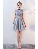 Special Grey Tulle Vneck Short Homecoming Prom Dress