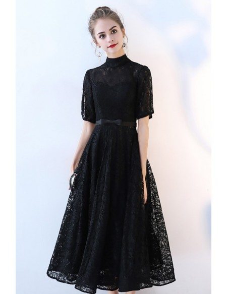 Full Lace High Neck Aline Party Dress with Sleeves #BLS86043 - GemGrace.com