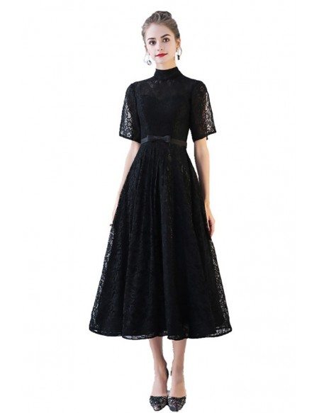 Full Lace High Neck Aline Party Dress with Sleeves