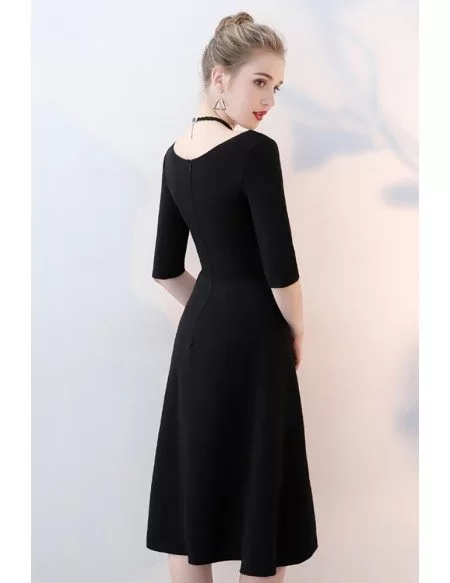 Simple Black Knee Length Party Dress Aline