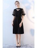 Classy Lace Cape Sleeve Short Black Formal Dress