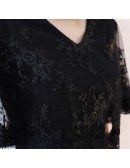 Classy Lace Cape Sleeve Short Black Formal Dress
