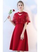 Modest Burgundy Red Lace Party Dress Knee Length