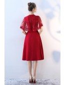 Modest Burgundy Red Lace Party Dress Knee Length