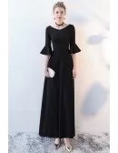 Elegant Ankle Length Black Formal Dress with Trumpet Sleeves
