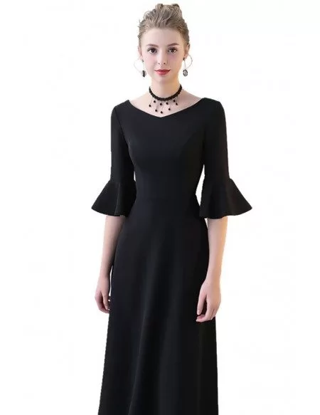 Elegant Ankle Length Black Formal Dress with Trumpet Sleeves #BLS86033 ...