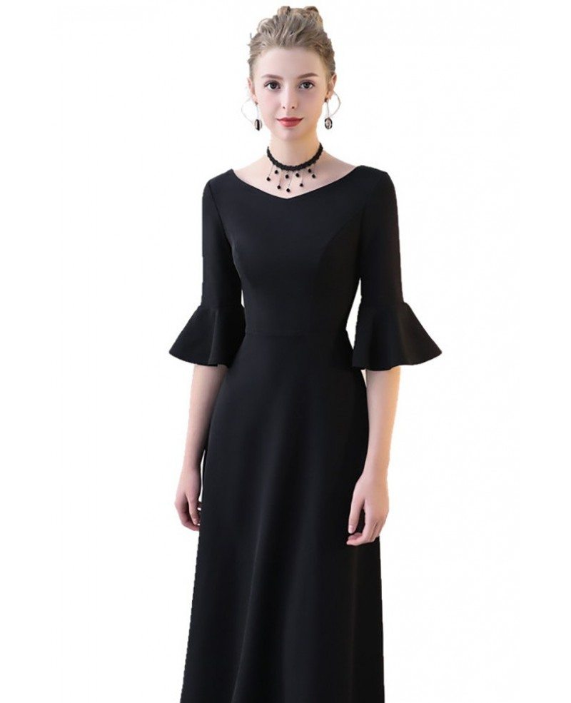 Elegant Ankle Length Black Formal Dress with Trumpet Sleeves #BLS86033 ...
