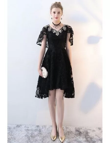 Gorgeous Black Lace High Low Homecoming Dress Vneck