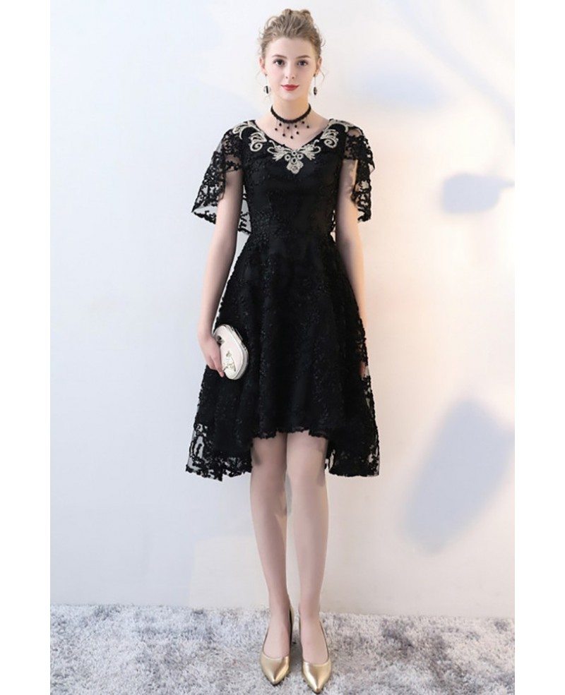 Gorgeous Black Lace High Low Homecoming Dress Vneck #BLS86035 ...