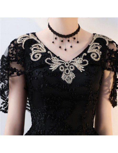 Gorgeous Black Lace High Low Homecoming Dress Vneck