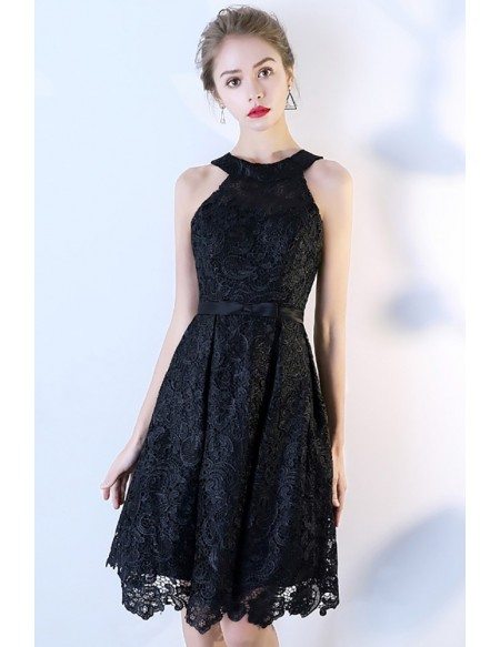 Little Black Lace Short Halter Party Dress