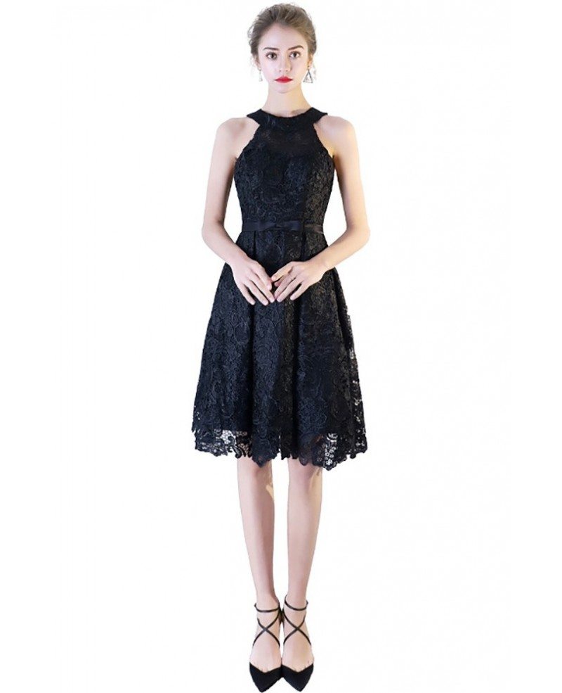 Little Black Lace Short Halter Party Dress #BLS86109 - GemGrace.com