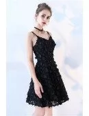 Little Black Aline Flowers Short Homecoming Dress with Straps