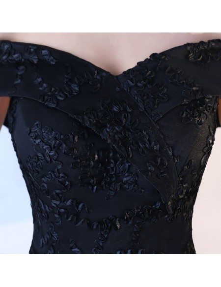 Chic Black Lace Off Shoulder Prom Party Dress
