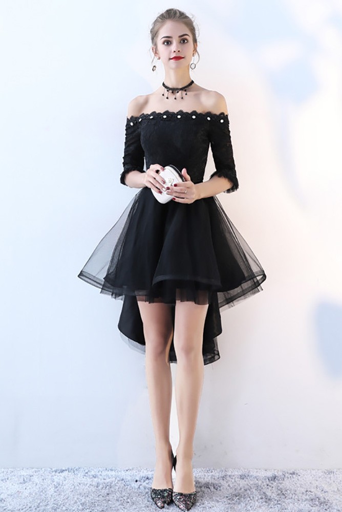 High Low Homecoming Dress Off-the-shoulder Tulle Short Prom Dress  PD355