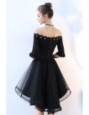 Beaded Off Shoulder High Low Homecoming Dress with Tulle