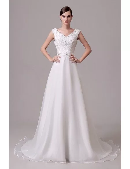 A-line V-neck Court-train Wedding Dress