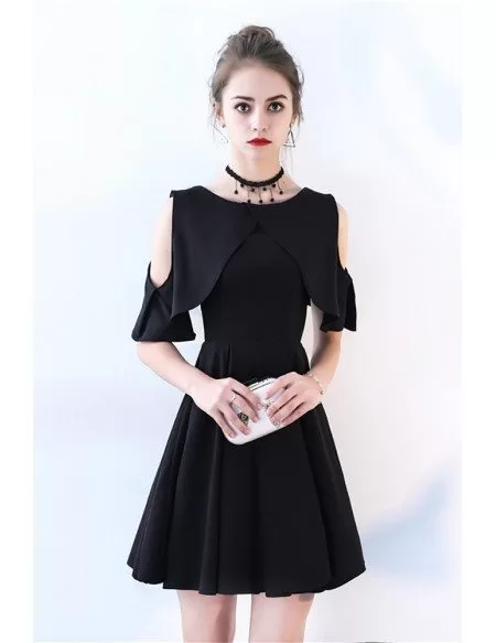 Little Black Chic Cold Shoulder Homecoming Dress with Sleeves