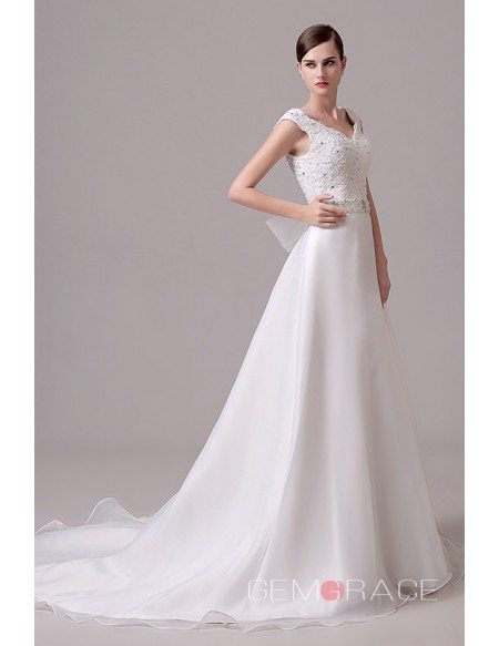 A-line V-neck Court-train Wedding Dress