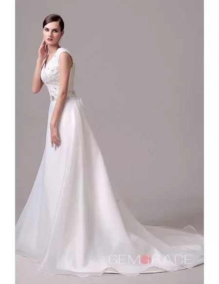 A-line V-neck Court-train Wedding Dress