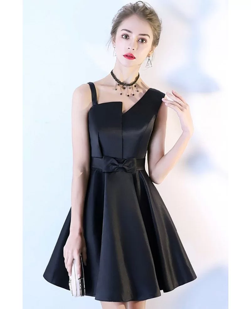 Black Aline Irregular Strap Short Party Dress #BLS86011 - GemGrace.com