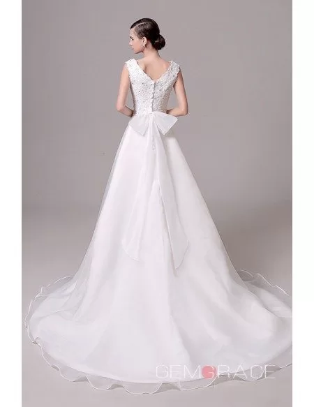 A-line V-neck Court-train Wedding Dress