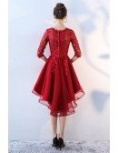 Pretty High Low Lace Prom Homecoming Dress with Lace Sleeves
