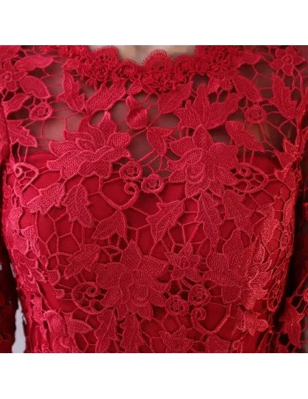 Pretty High Low Lace Prom Homecoming Dress with Lace Sleeves
