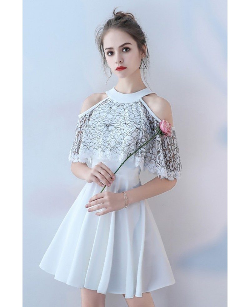 White with Black Short Halter Homecoming Party Dress Aline #BLS86059 ...