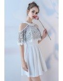 White with Black Short Halter Homecoming Party Dress Aline