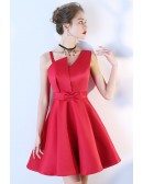 Burgundy Red Simple Satin Homecoming Party Dress