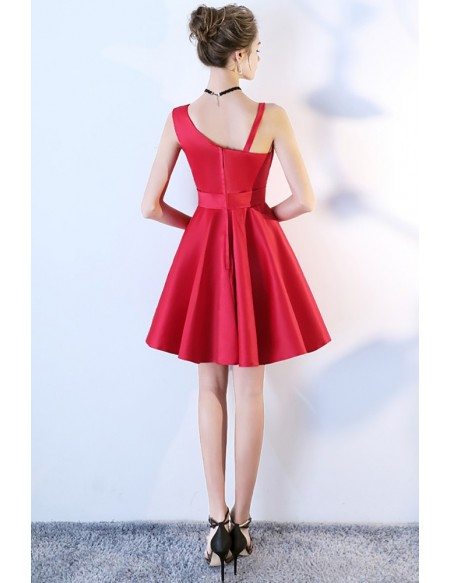 Burgundy Red Simple Satin Homecoming Party Dress