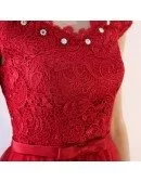 Beaded Vneck Cap Sleeve Red Tulle Party Dress Tea Length