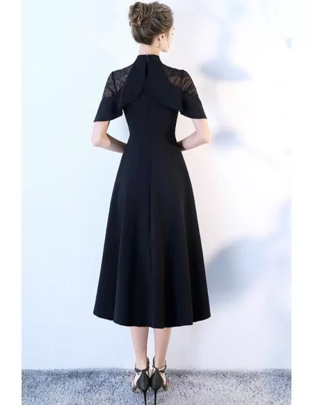 Formal Black Tea Length High Neck Occasion Dress #BLS86015 - GemGrace.com
