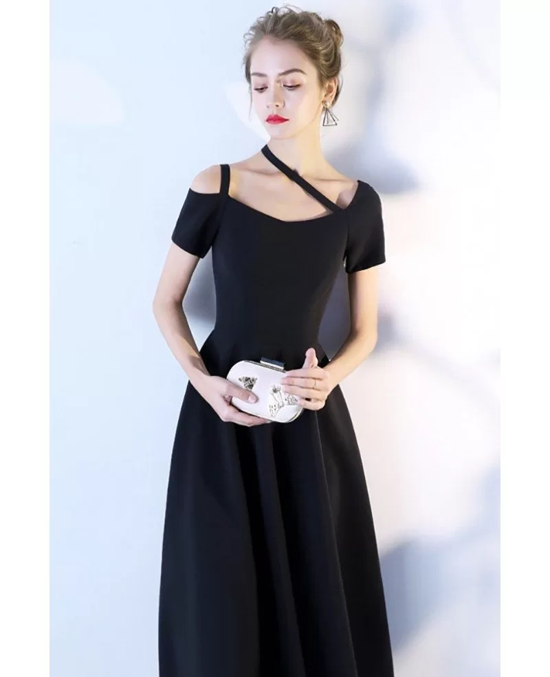 Simple Chic Black Tea Length Party Dress with Sleeves #BLS86029 ...