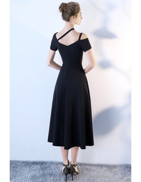 Simple Chic Black Tea Length Party Dress with Sleeves